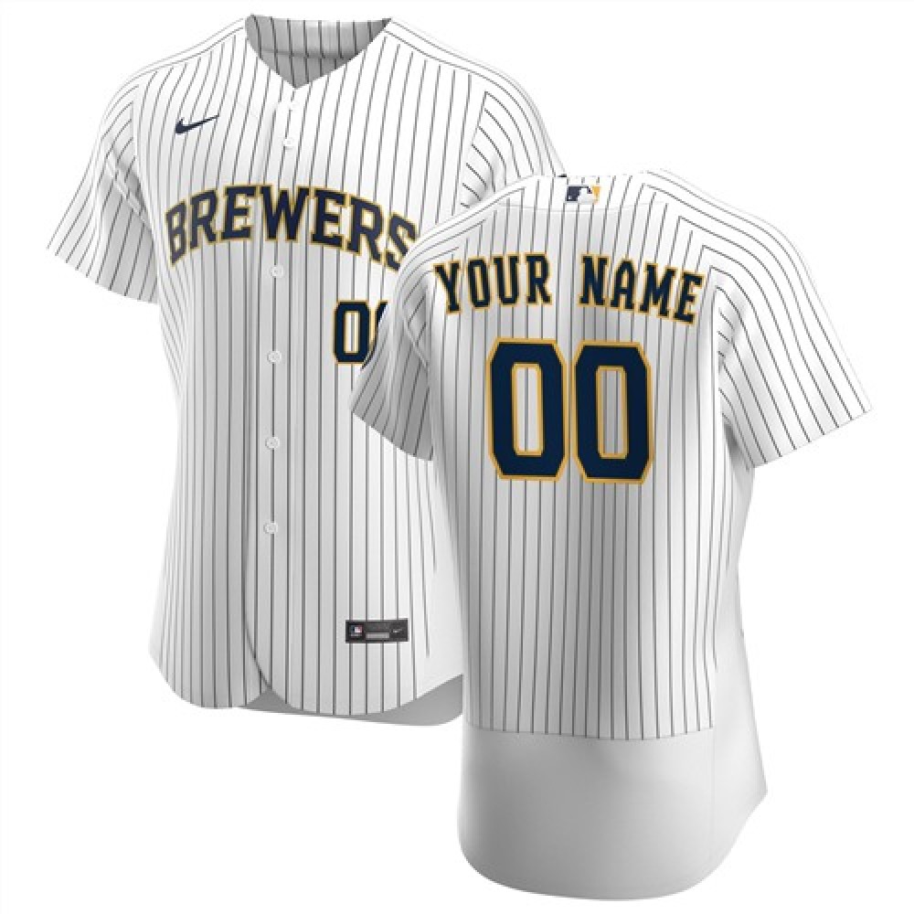 Men's Milwaukee Brewers White Customized Stitched MLB Jersey 1