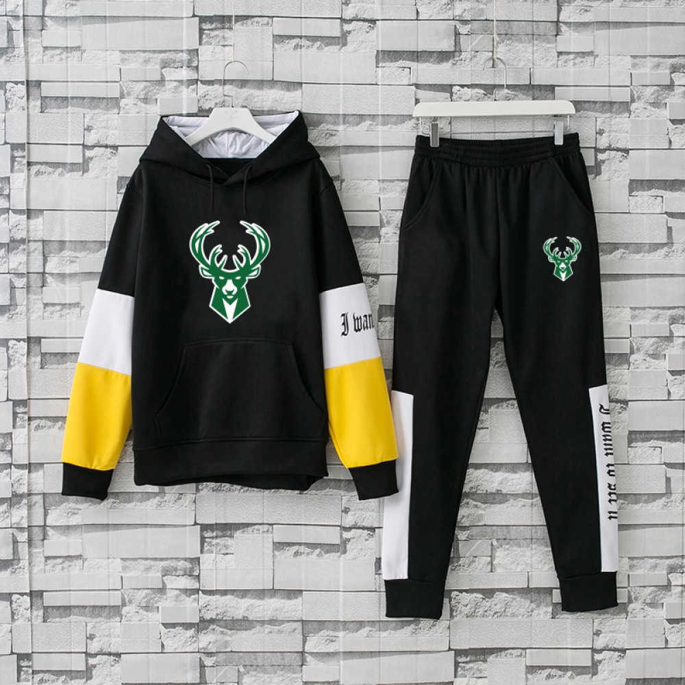 Men's Milwaukee Bucks 2019 Black Tracksuits Hoodie Suit 1