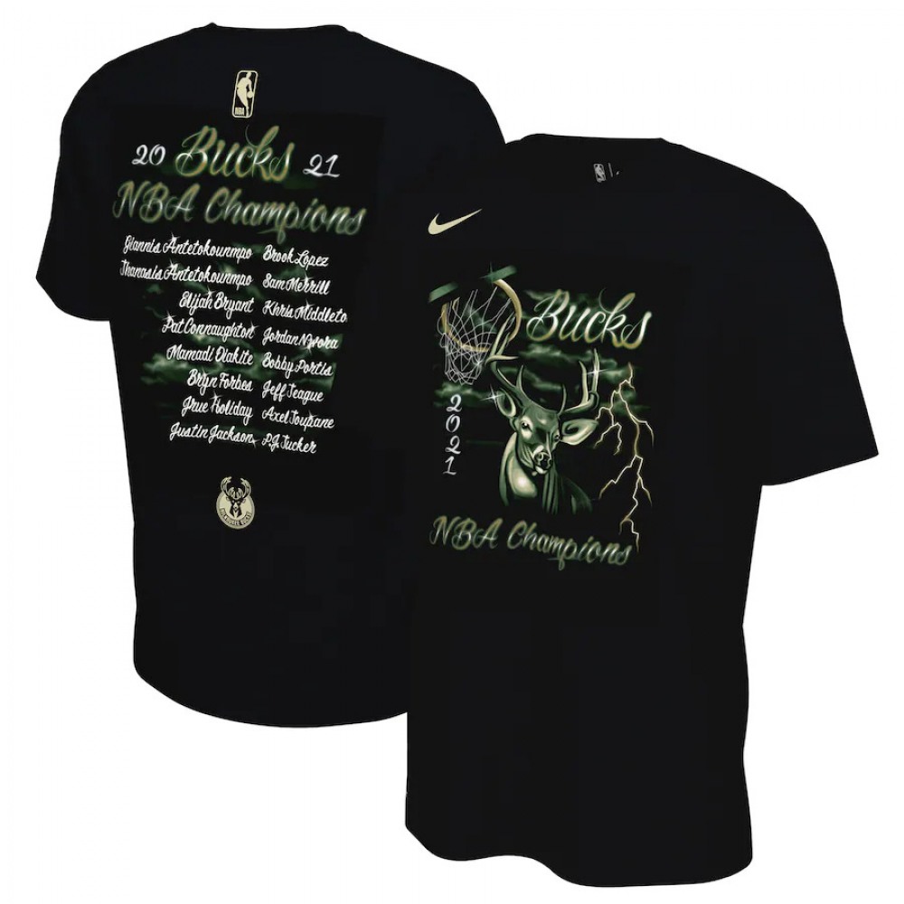 Men's Milwaukee Bucks 2021 Black Finals Champions T-Shirt 1