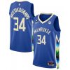 Men's Milwaukee Bucks #34 Giannis Antetokounmpo Blue 2022/23 City Edition With NO.6 Patch Stitched Basketball Jersey