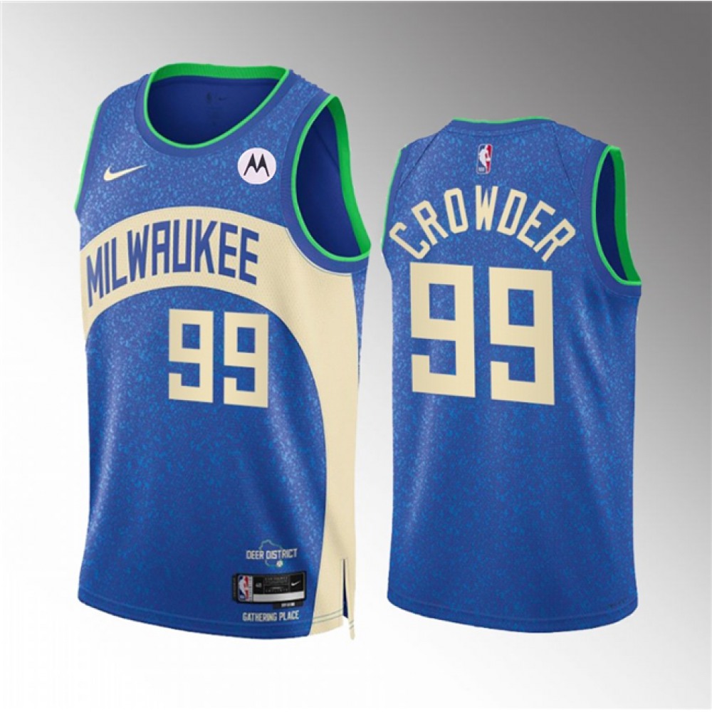 Men's Milwaukee Bucks #99 Jae Crowder 2023/24 Blue City Edition Stitched Basketball Jersey 1
