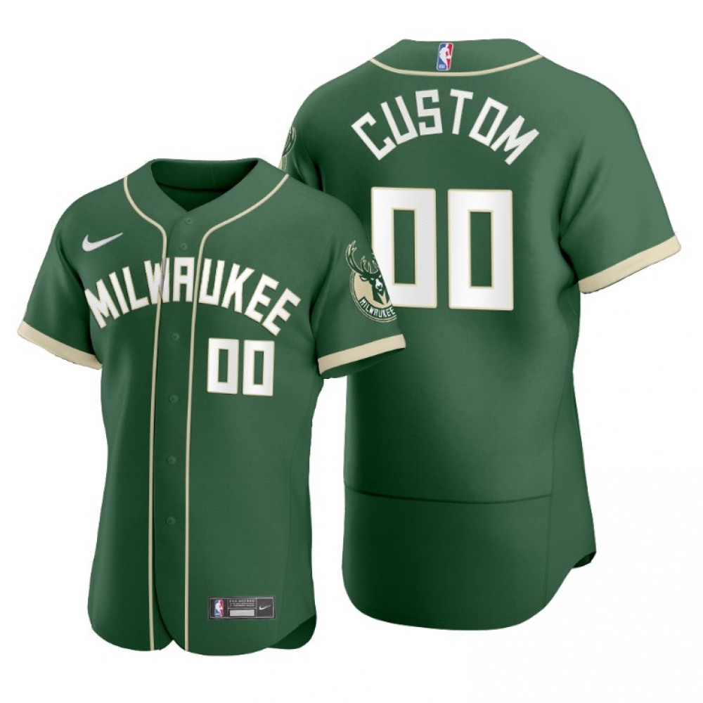 Men's Milwaukee Bucks Customized 2020 Green NBA X MLB Crossover Edition Stitched Jersey 1
