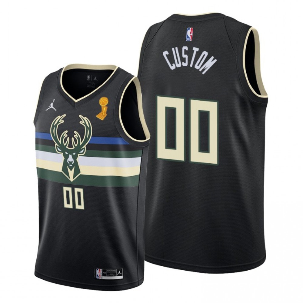 Men's Milwaukee Bucks Customized 2021 Black Finals Champions Stitched Jersey 1