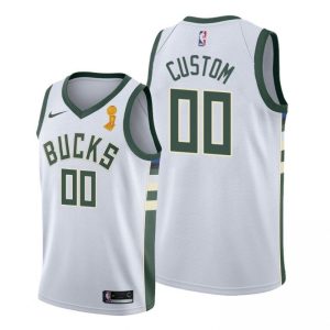 Men's Milwaukee Bucks Customized 2021 White Finals Champions Stitched Jersey