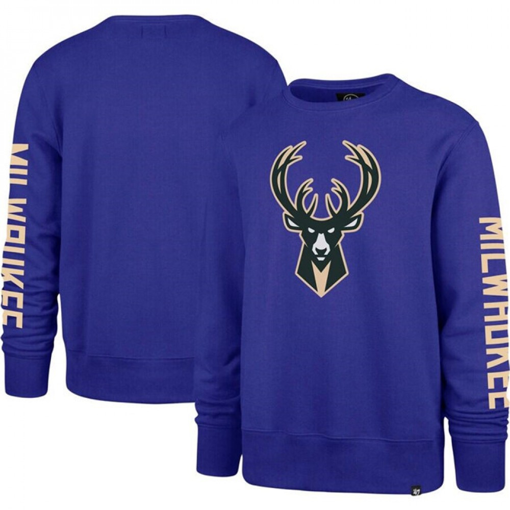 Men's Milwaukee Bucks '47 Purple 2022/23 City Edition Two-Peat Headline Pullover Sweatshirt 1