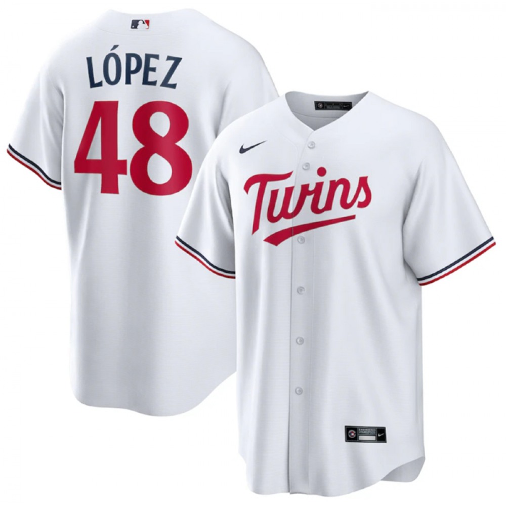 Men's Minnesota Twins #48 Jorge Lopez White Cool Base Stitched Jersey 1