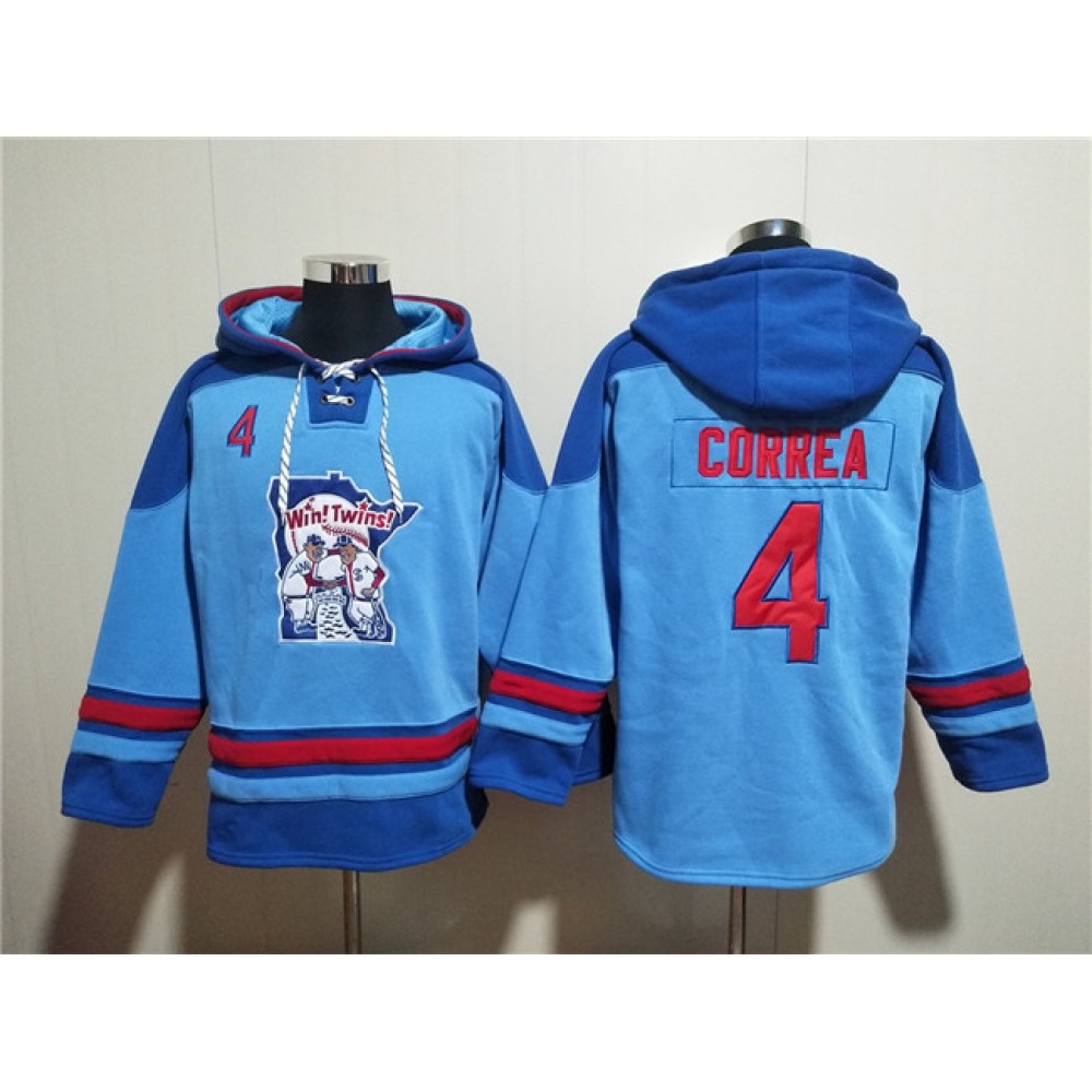 Men's Minnesota Twins #4 Carlos Correa Blue Ageless Must-Have Lace-Up Pullover Hoodie 1