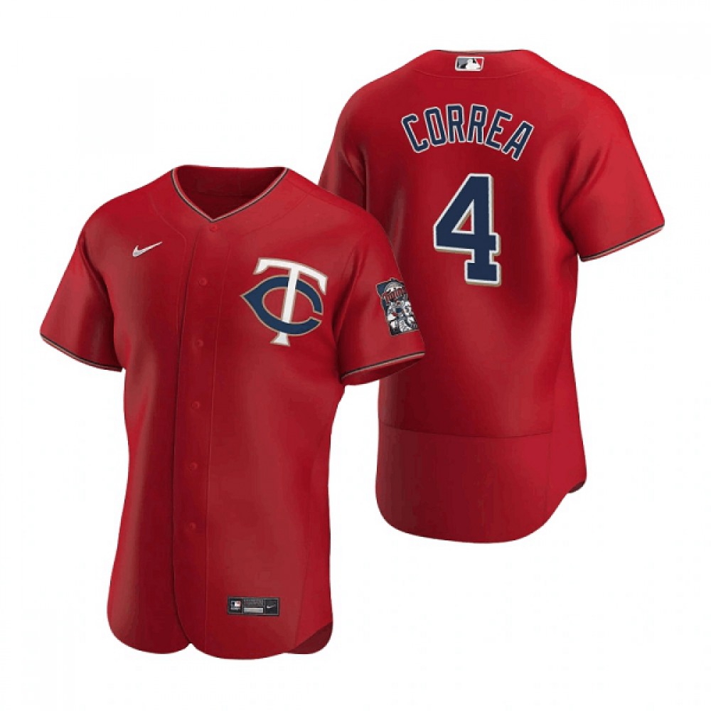 Men's Minnesota Twins #4 Carlos Correa Red Flex Base Stitched Jersey 1