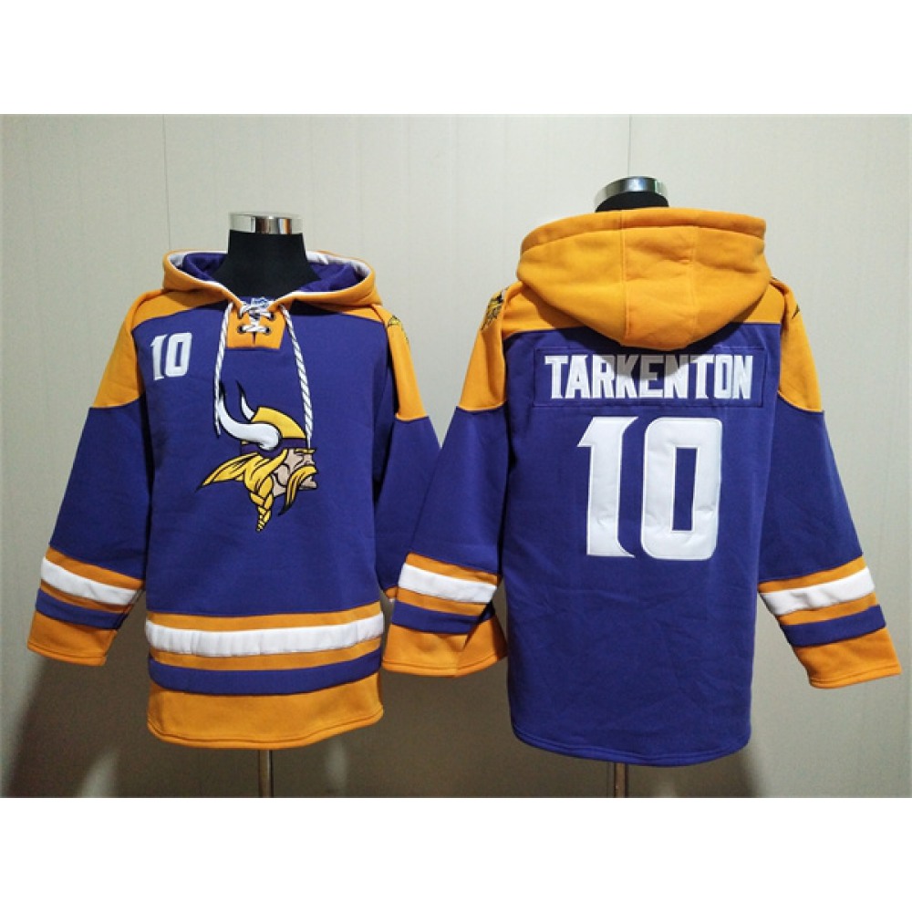 Men's Minnesota Vikings #10 Fran Tarkenton Purple/Yellow Ageless Must-Have Lace-Up Pullover Hoodie 1