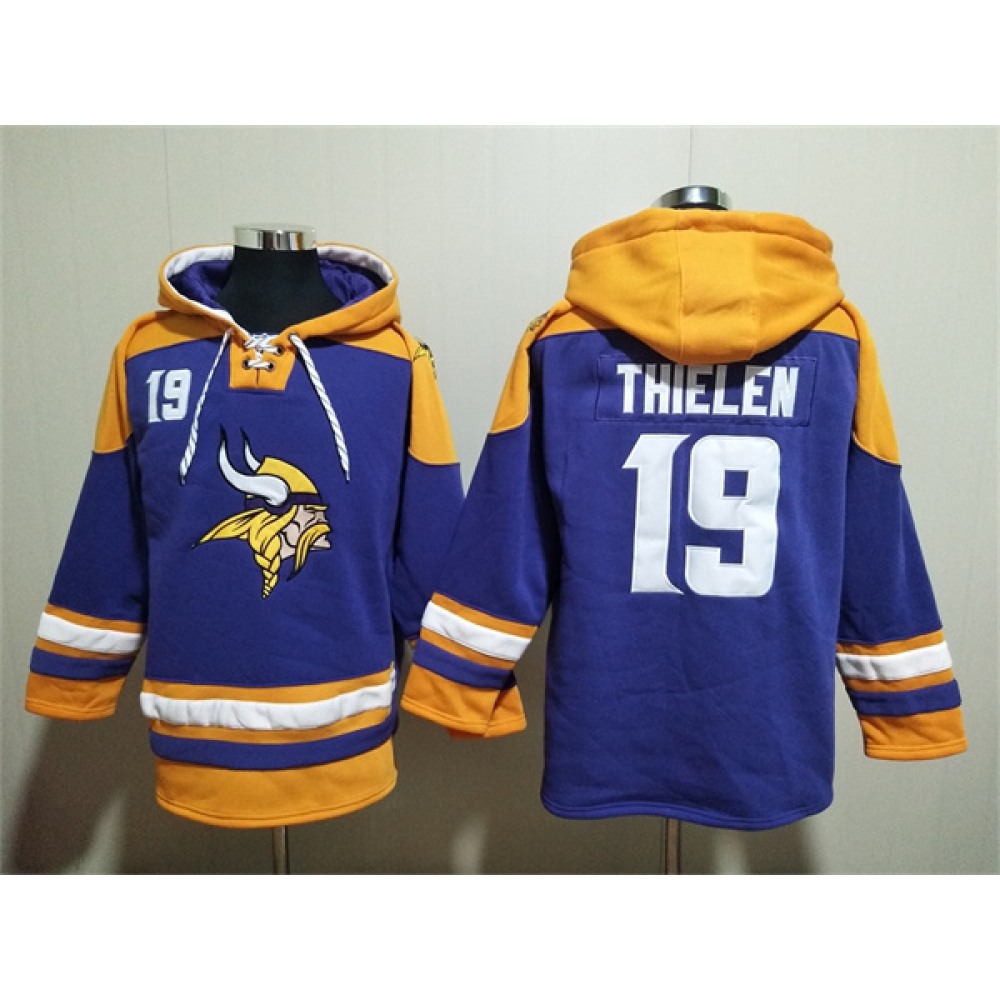 Men's Minnesota Vikings #19 Adam Thielen Purple/Yellow Ageless Must-Have Lace-Up Pullover Hoodie 1