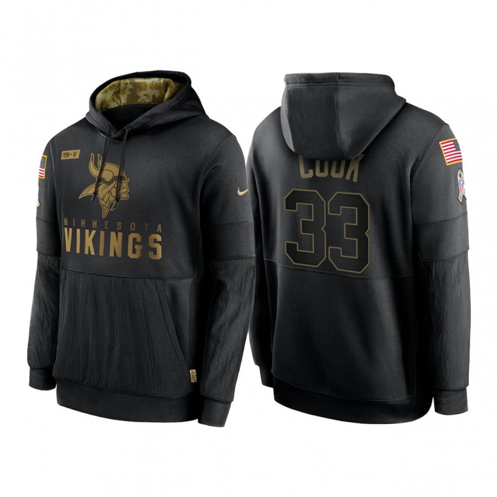 Men's Minnesota Vikings #33 Dalvin Cook 2020 Black Salute to Service Sideline Performance Pullover Hoodie 1