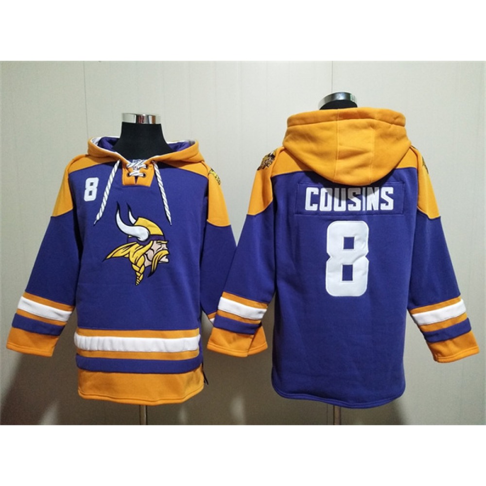 Men's Minnesota Vikings #8 Kirk Cousins Purple/Yellow Ageless Must-Have Lace-Up Pullover Hoodie 1