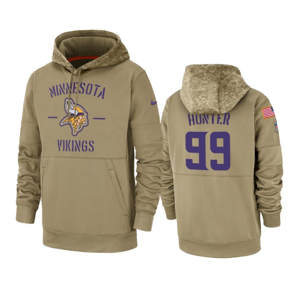 Men's Minnesota Vikings #99 Danielle Hunter Tan 2019 Salute to Service Sideline Therma Pullover Hoodie 1