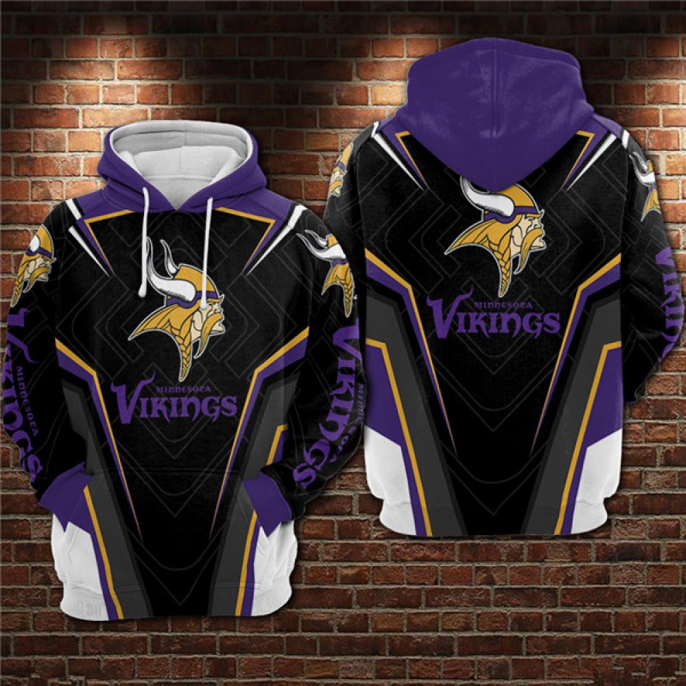 Men's Minnesota Vikings Black/Purple 3D All Over Print Pullover Hoodie 1