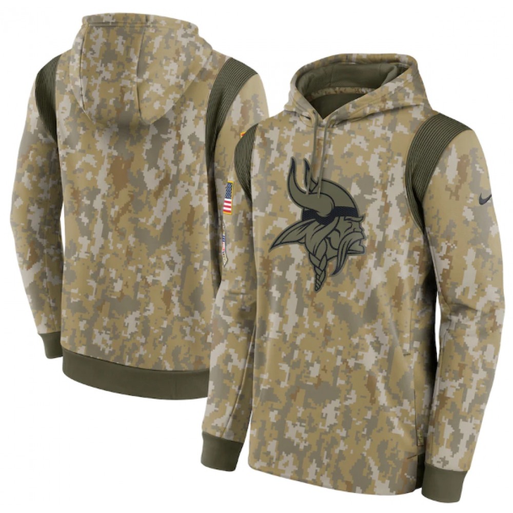 Men's Minnesota Vikings Camo 2021 Salute To Service Therma Performance Pullover Hoodie 1