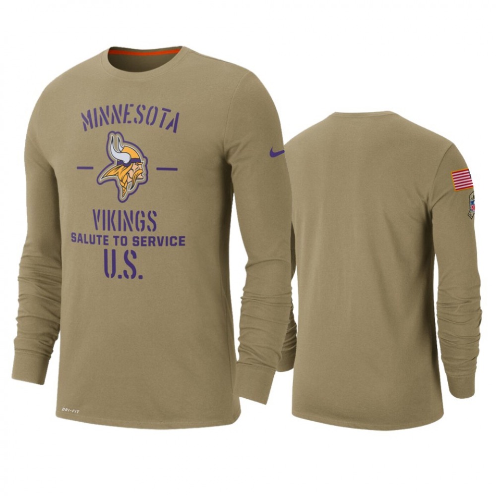 Men's Minnesota Vikings Tan 2019 Salute to Service Sideline Performance Long Sleeve Shirt 1
