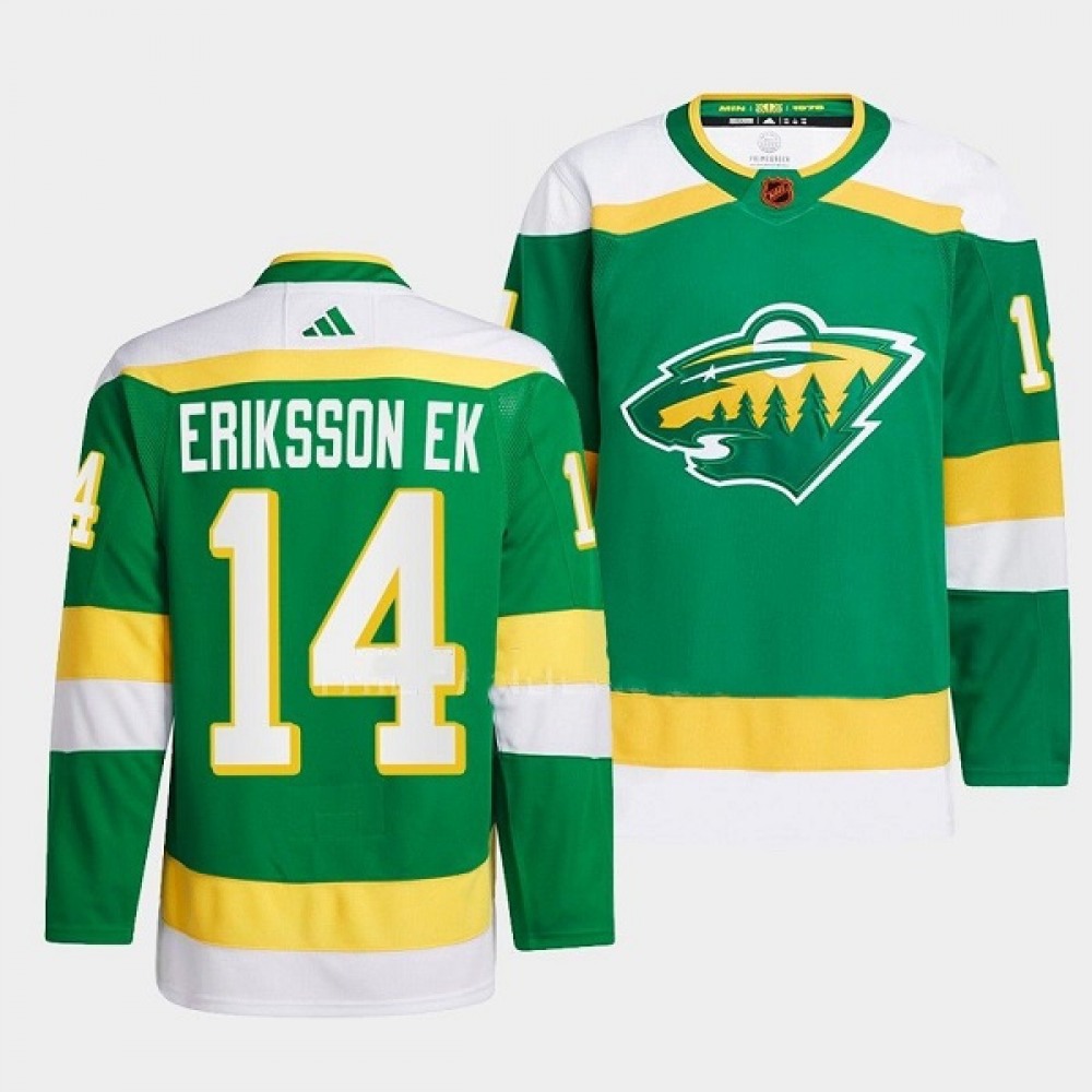 Men's Minnesota Wild #14 Joel Eriksson Ek Green 2022-23 Reverse Retro Stitched Jersey 1