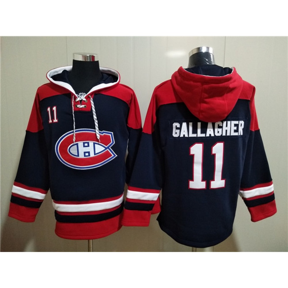Men's Montreal Canadiens #11 Brendan Gallagher Navy/Red Lace-Up Pullover Hoodie 1