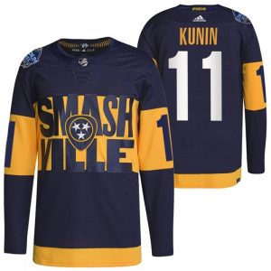 Men's Nashville Predators #11 Luke Kunin 2022 Navy Stadium Series Player Stitched Jersey