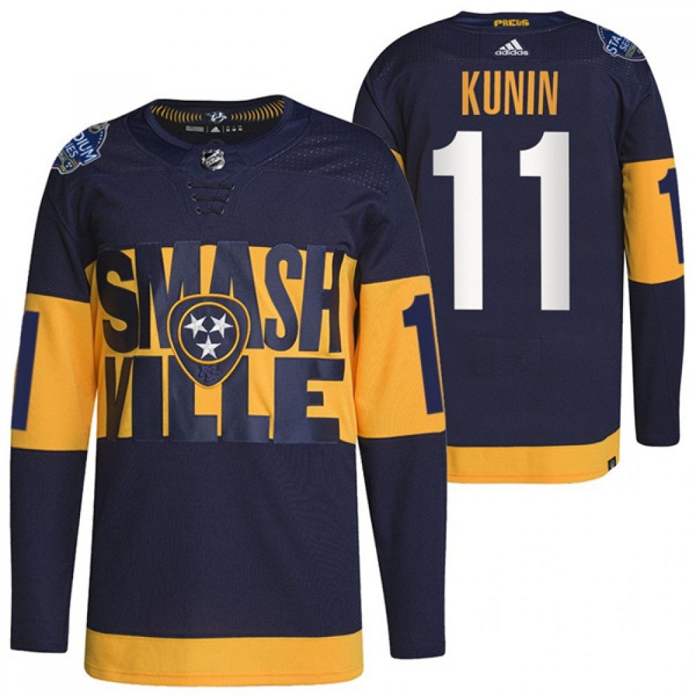 Men's Nashville Predators #11 Luke Kunin 2022 Navy Stadium Series Player Stitched Jersey 1