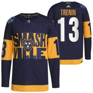 Men's Nashville Predators #13 Yakov Trenin 2022 Navy Stadium Series Player Stitched Jersey
