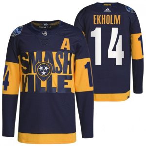 Men's Nashville Predators #14 Mattias Ekholm 2022 Navy Stadium Series Player Stitched Jersey