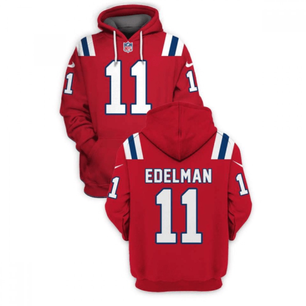Men's New England Patriots #11 Julian Edelman 2021 Red Pullover Hoodie 1
