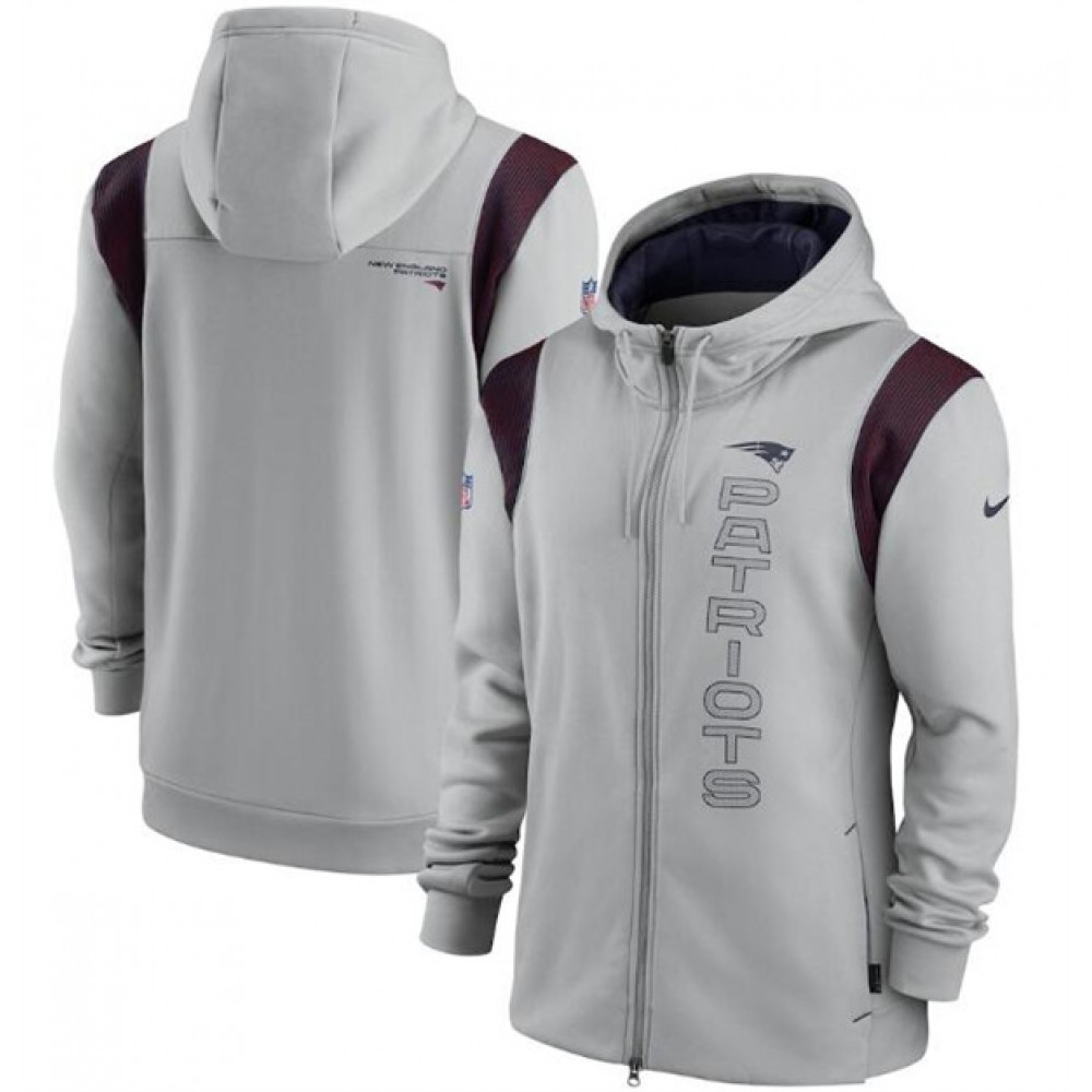 Men's New England Patriots 2021 Gray Sideline Team Performance Full-Zip Hoodie 1