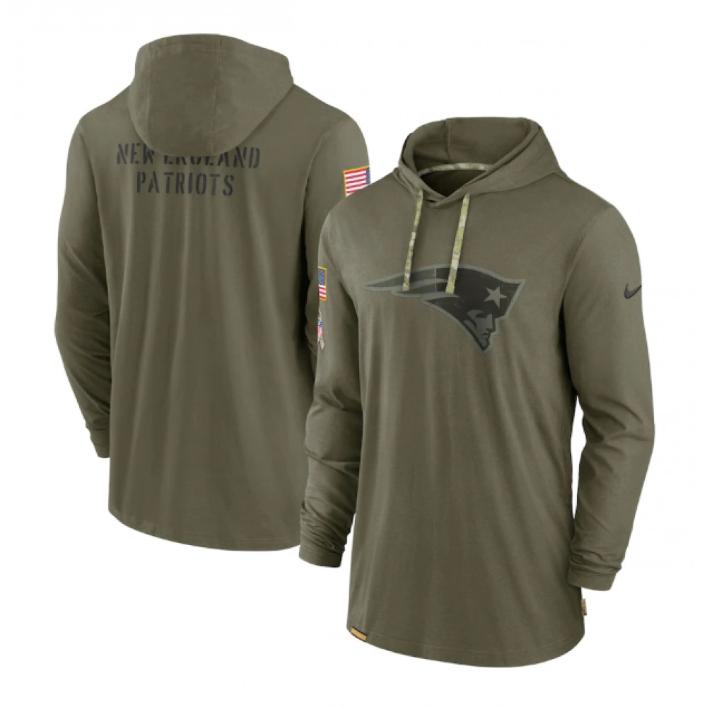 Men's New England Patriots 2022 Olive Salute to Service Tonal Pullover Hoodie 1
