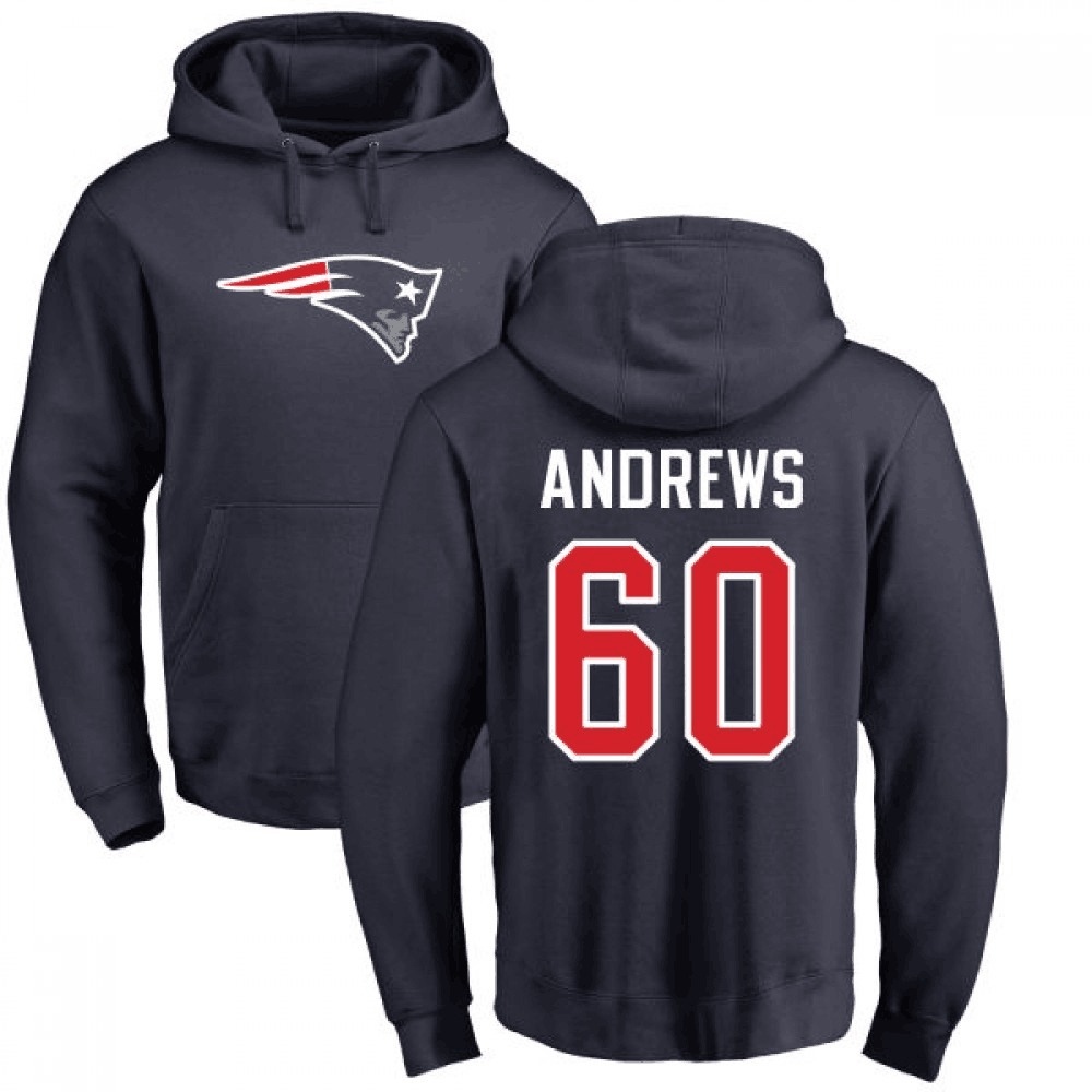 Men's New England Patriots #60 David Andrews 2019 Navy Blue Pullover Hoodie 1