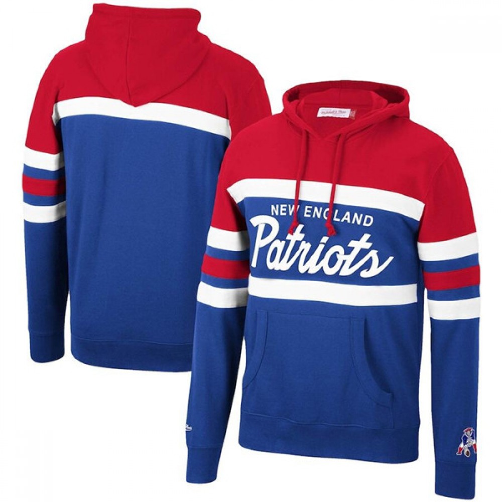Men's New England Patriots Blue And Red Head Coach Pullover Hoodie 1