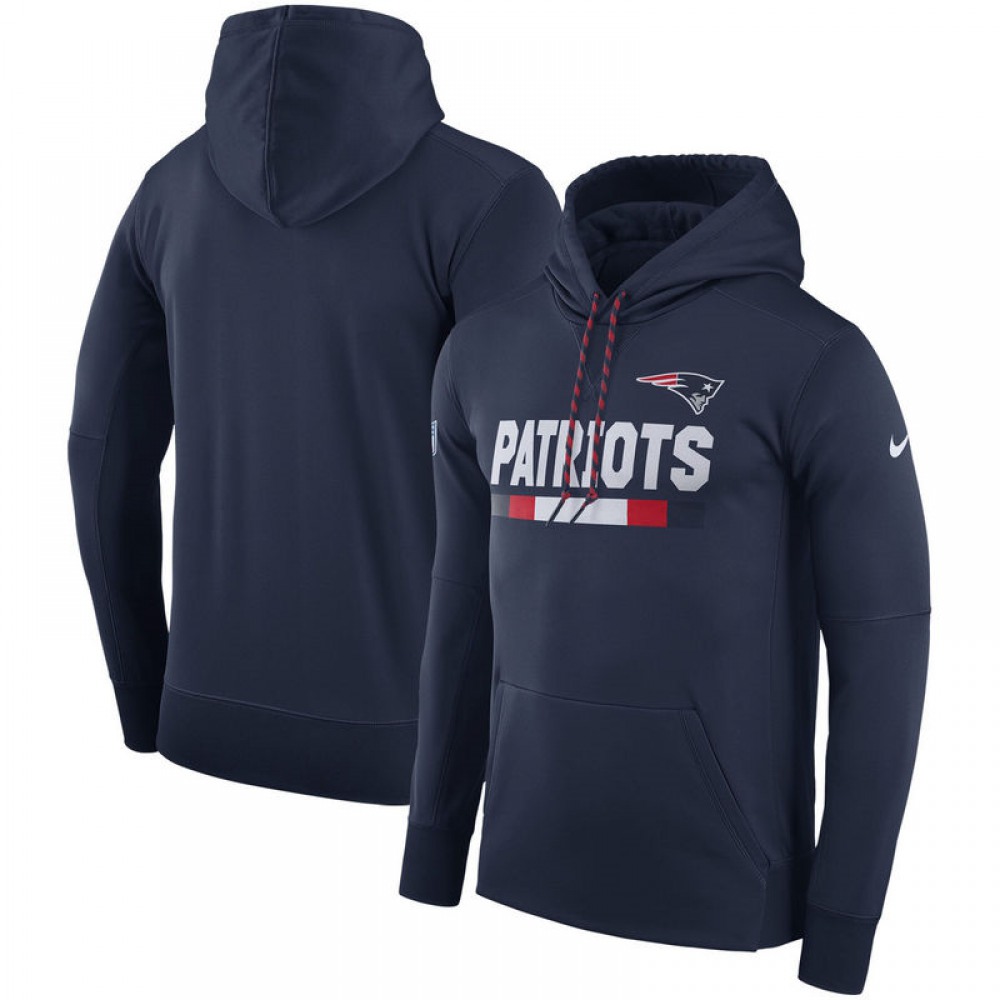 Men's New England Patriots Navy Sideline Team Name Performance Pullover Hoodie 1