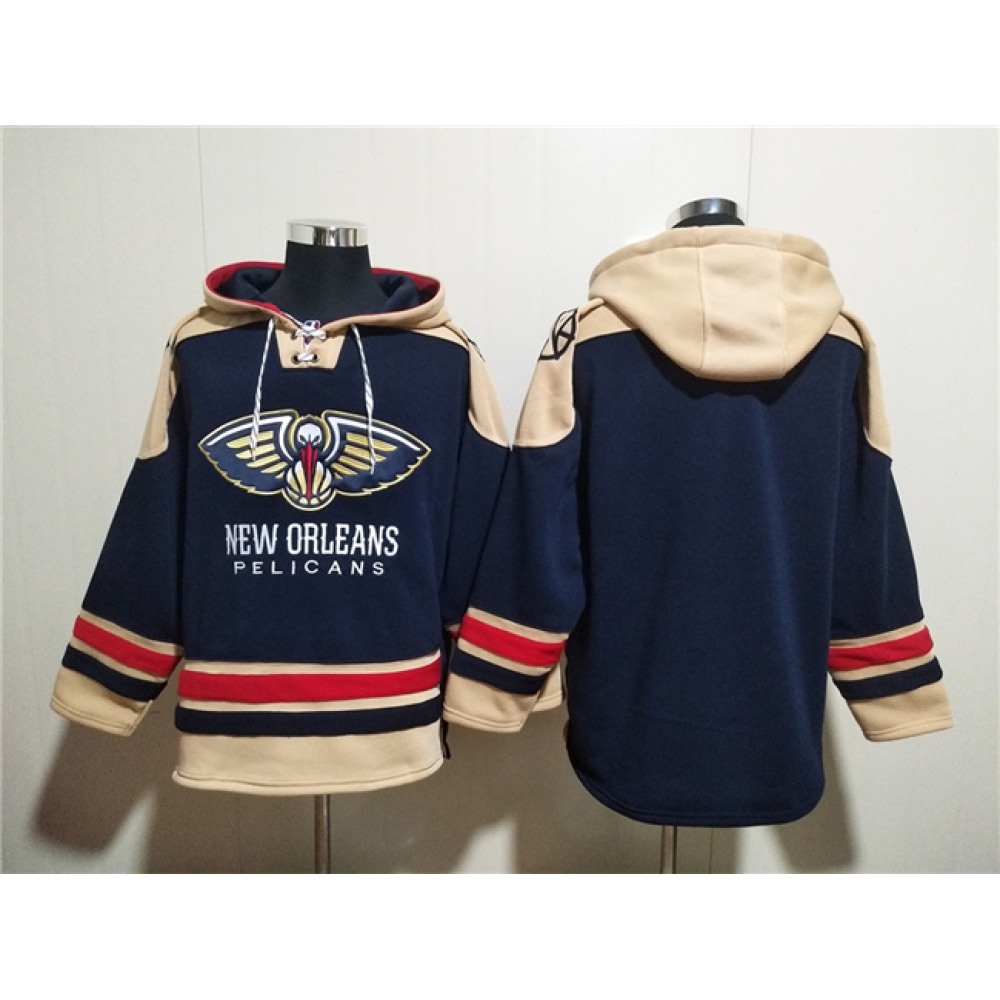 Men's New Orleans Pelicans Blank Navy Ageless Must-Have Lace-Up Pullover Hoodie 1