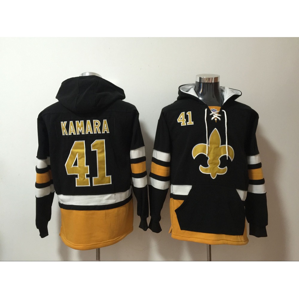 Men's New Orleans Saints #41 Alvin Kamara Black All Stitched NFL Hoodie Sweatshirt 1