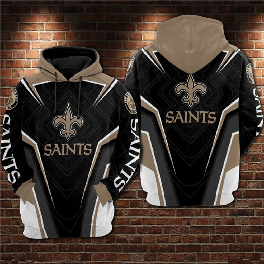 Men's New Orleans Saints Black/Gold 3D All Over Print Pullover Hoodie 1