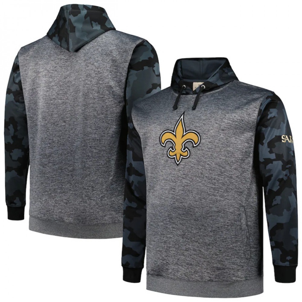 Men's New Orleans Saints Heather Charcoal Big & Tall Camo Pullover Hoodie 1