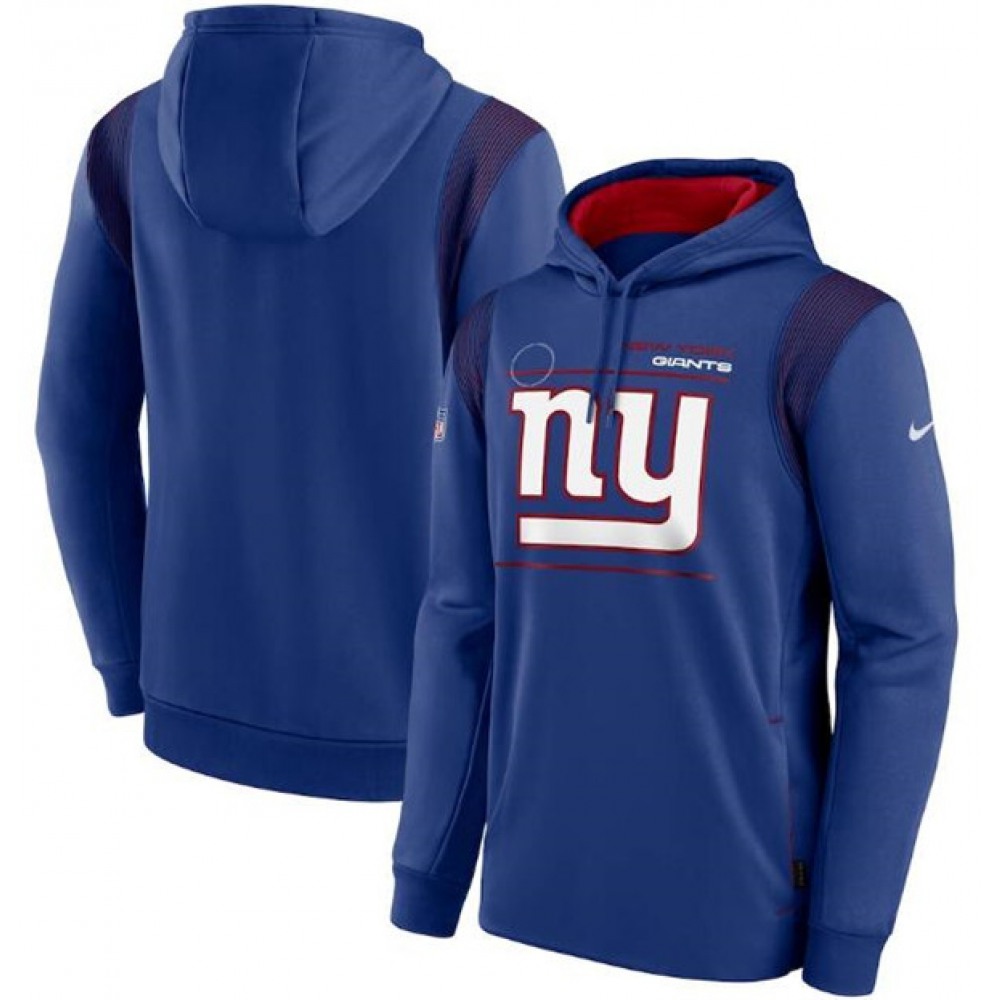 Men's New York Giants 2021 Royal Sideline Logo Performance Pullover Hoodie 1
