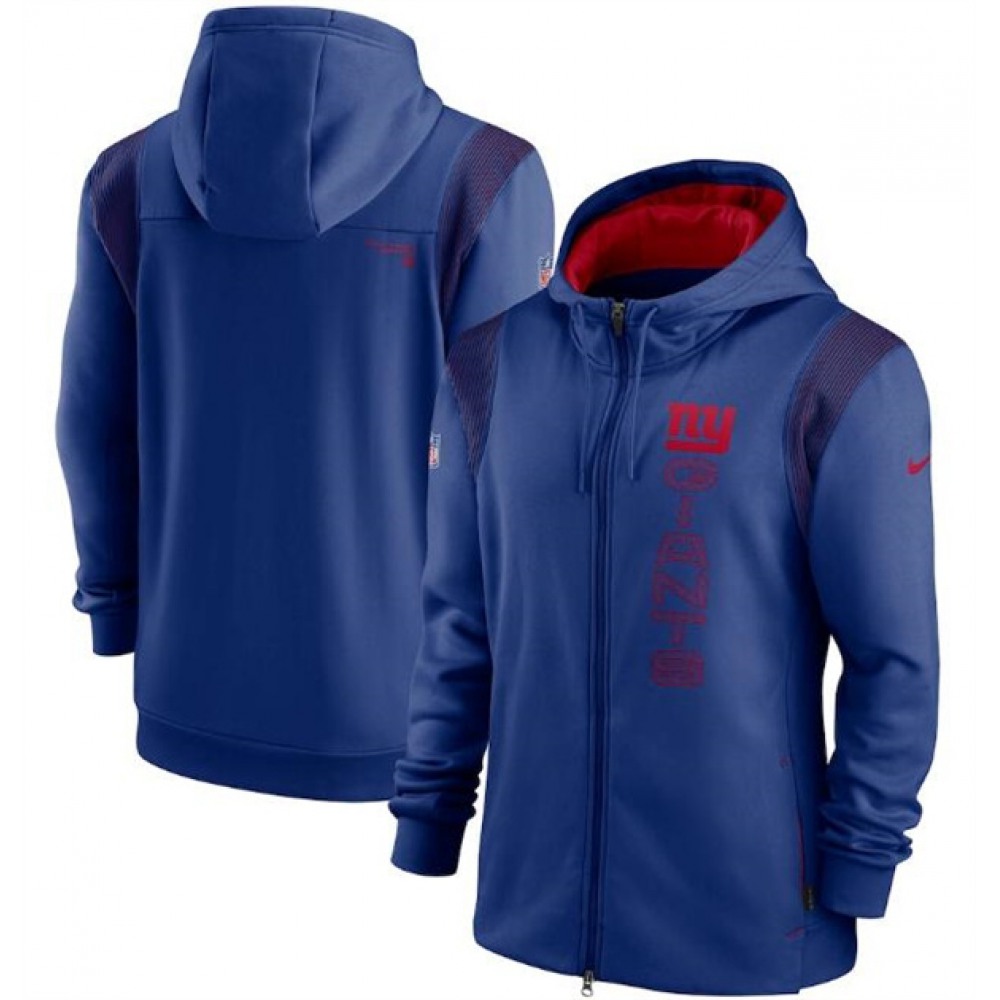 Men's New York Giants 2021 Royal Sideline Team Performance Full-Zip Hoodie 1