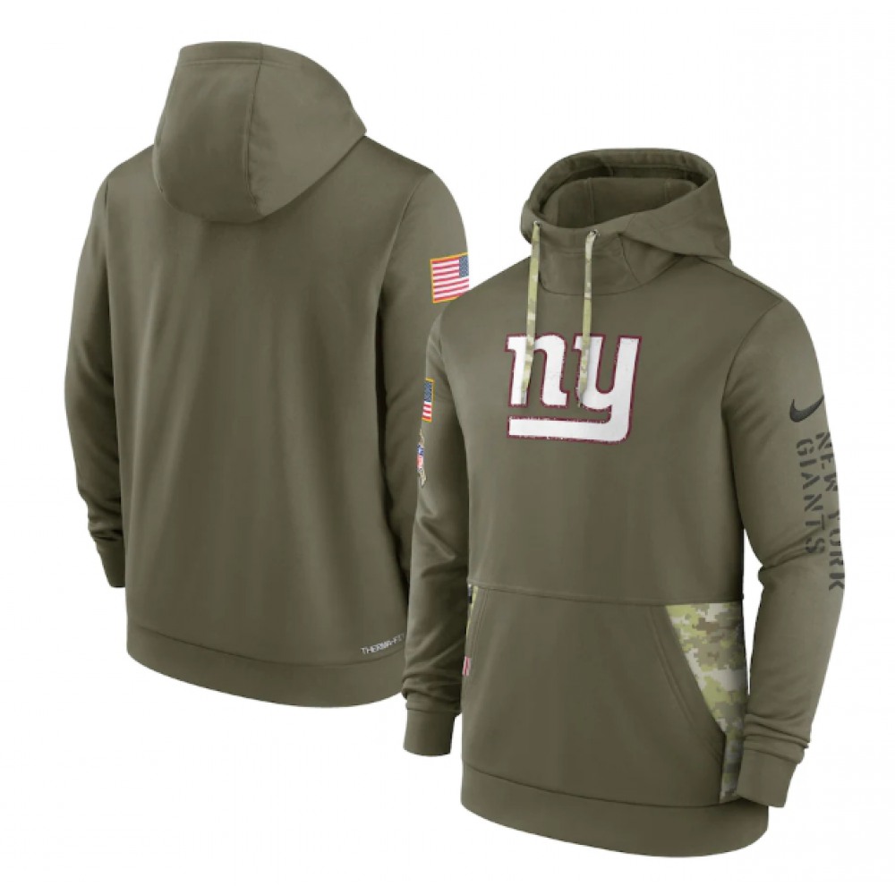 Men's New York Giants 2022 Olive Salute to Service Therma Performance Pullover Hoodie 1