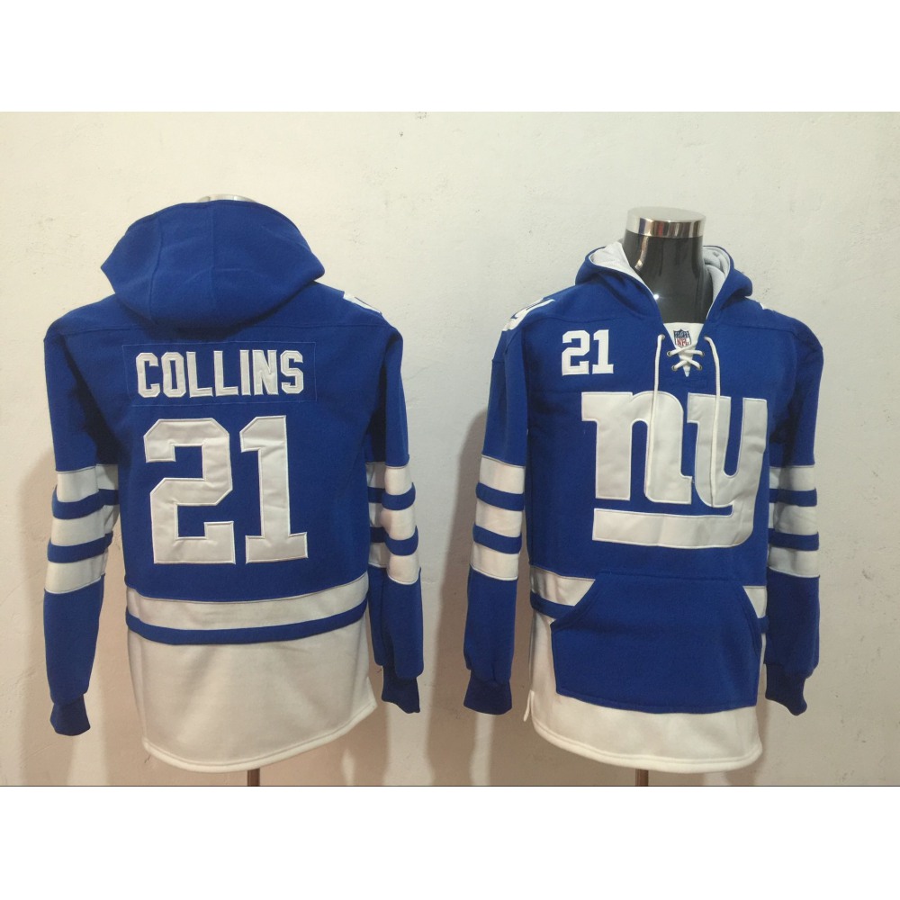 Men's New York Giants #21 Landon Collins Royal Blue All Stitched NFL Hoodie Sweatshirt 1
