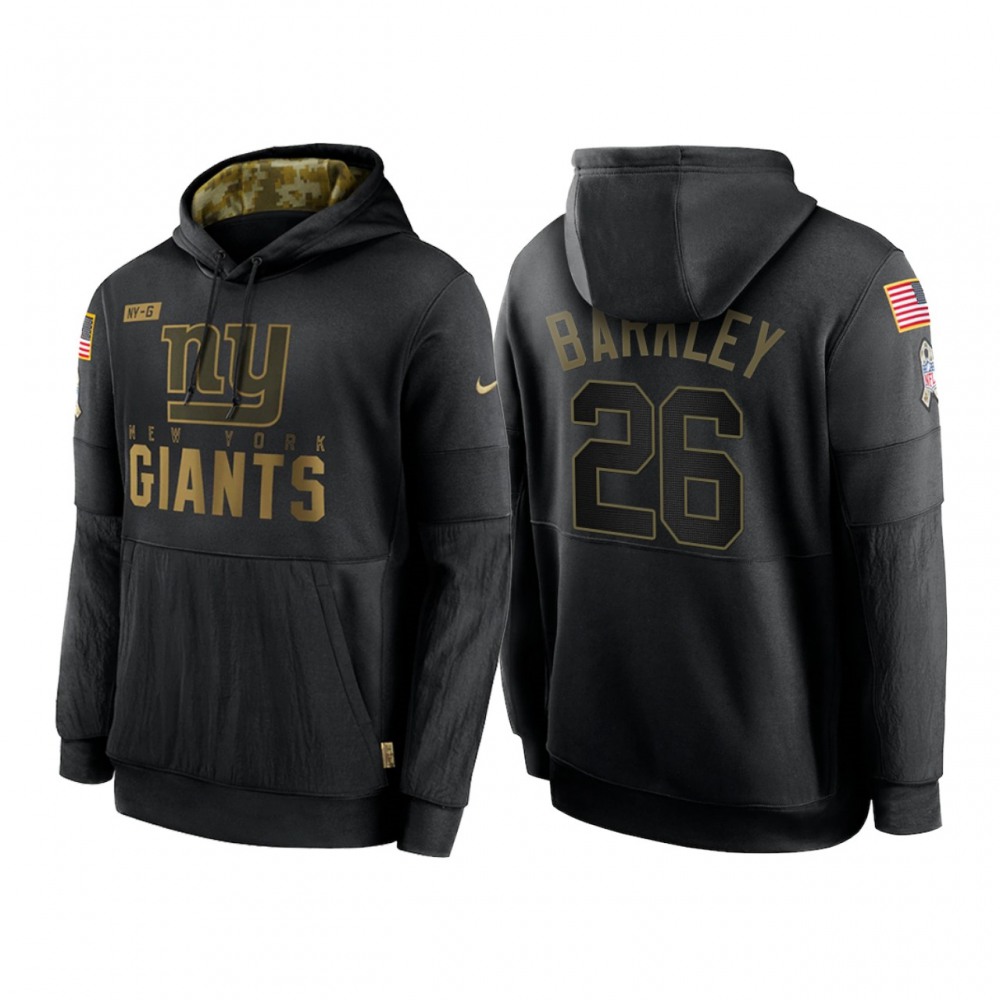 Men's New York Giants #26 Saquon Barkley 2020 Black Salute to Service Sideline Performance Pullover Hoodie 1