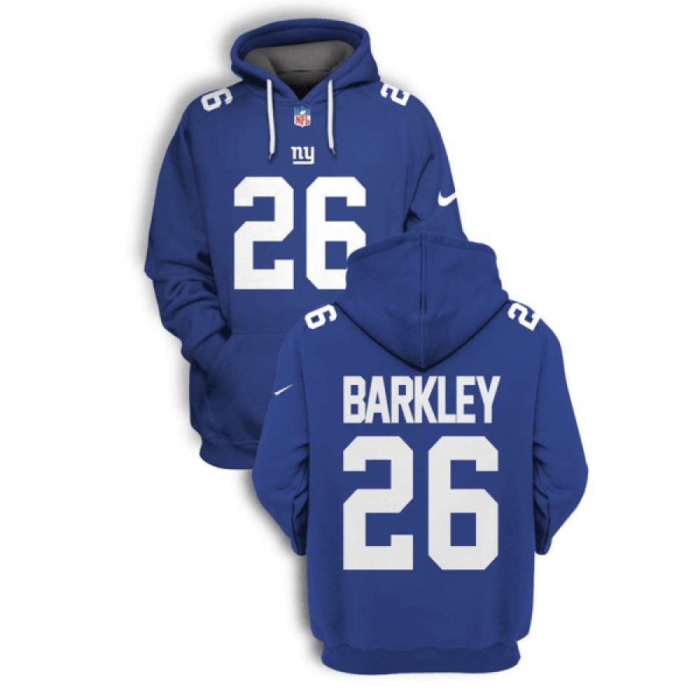 Men's New York Giants #26 Saquon Barkley 2021 Blue Pullover Hoodie 1