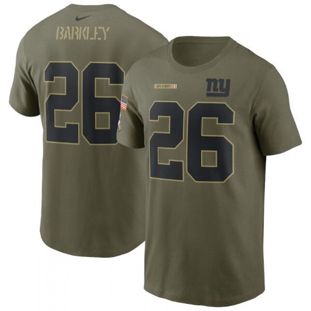 Men's New York Giants #26 Saquon Barkley 2021 Olive Salute To Service Legend Performance T-Shirt 1