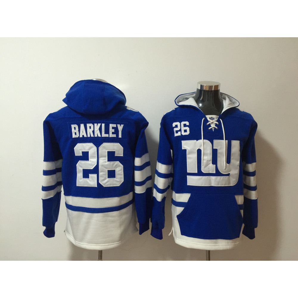 Men's New York Giants #26 Saquon Barkley Royal Blue All Stitched NFL Hoodie Sweatshirt 1