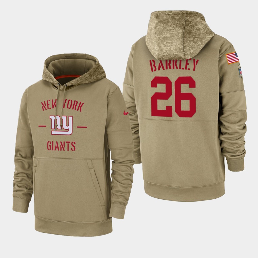 Men's New York Giants #26 Saquon Barkley Tan 2019 Salute to Service Sideline Therma Pullover Hoodie 1