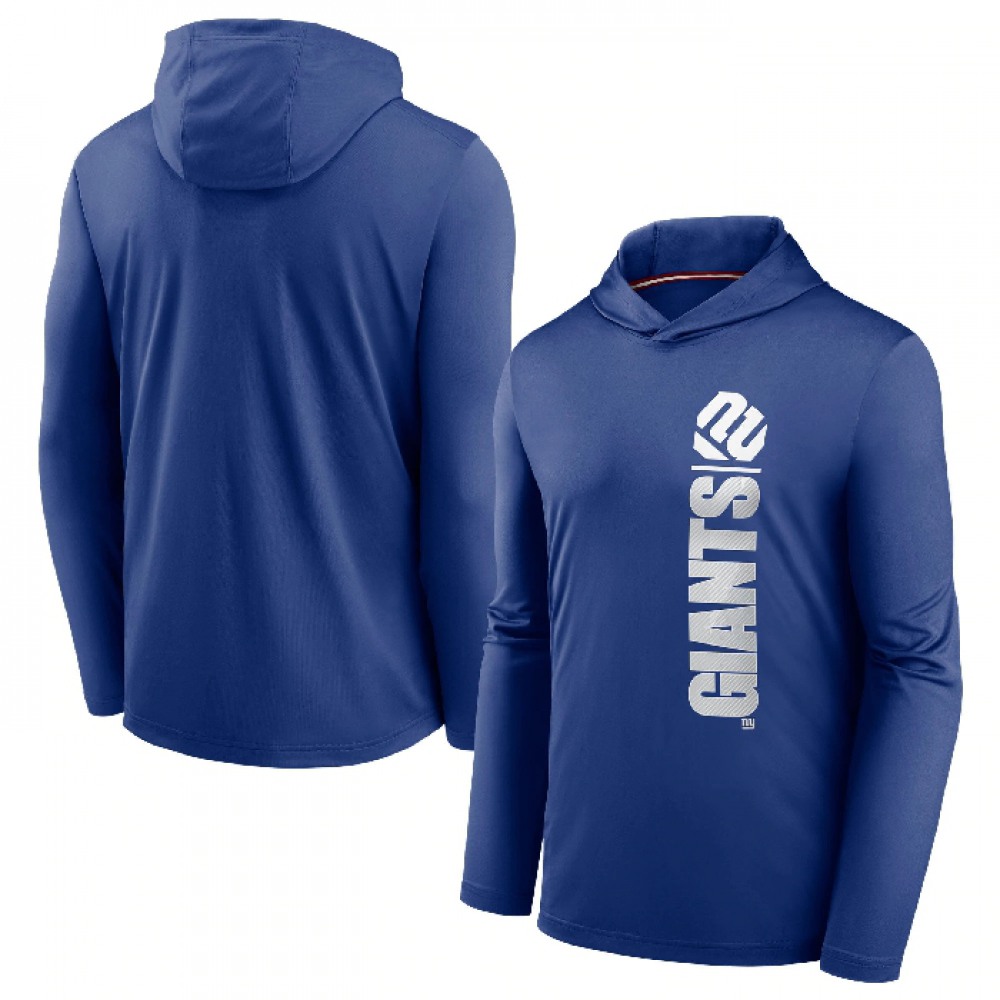 Men's New York Giants Blue Fan Gear Team Stack Hoodie Performance Long Sleeve T-Shirt 1