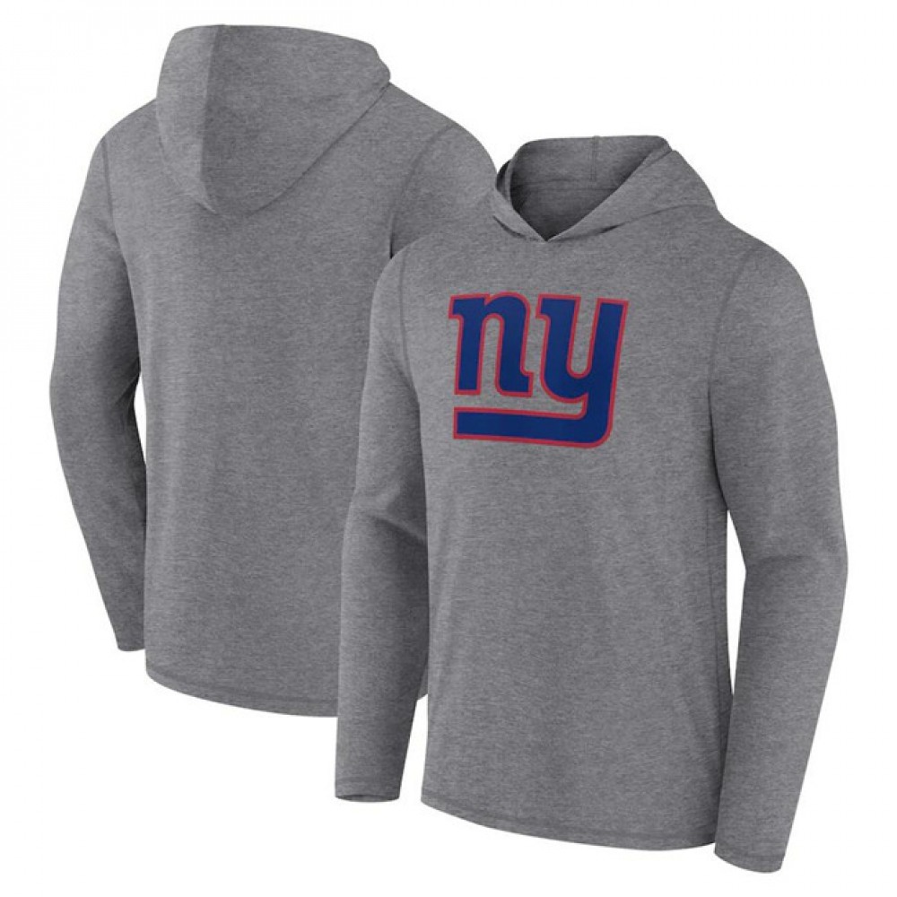 Men's New York Giants Heather Gray Primary Logo Long Sleeve Hoodie T-Shirt 1