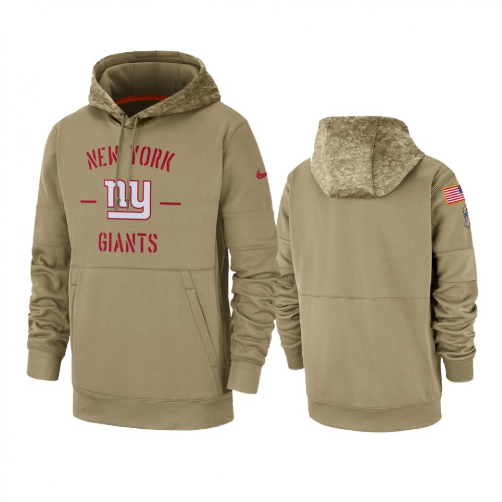 Men's New York Giants Tan 2019 Salute to Service Sideline Therma Pullover Hoodie 1