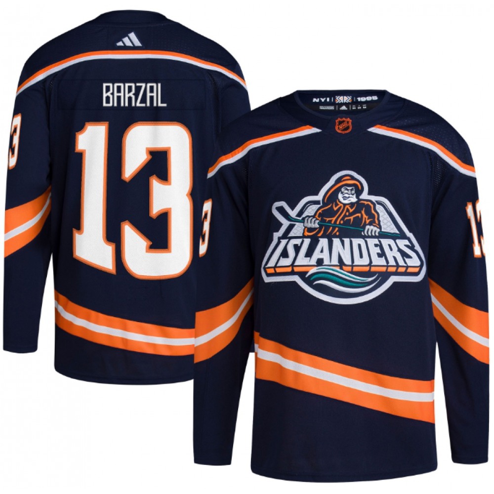 Men's New York Islanders #13 Mathew Barzal Navy 2022-23 Reverse Retro Stitched Jersey 1