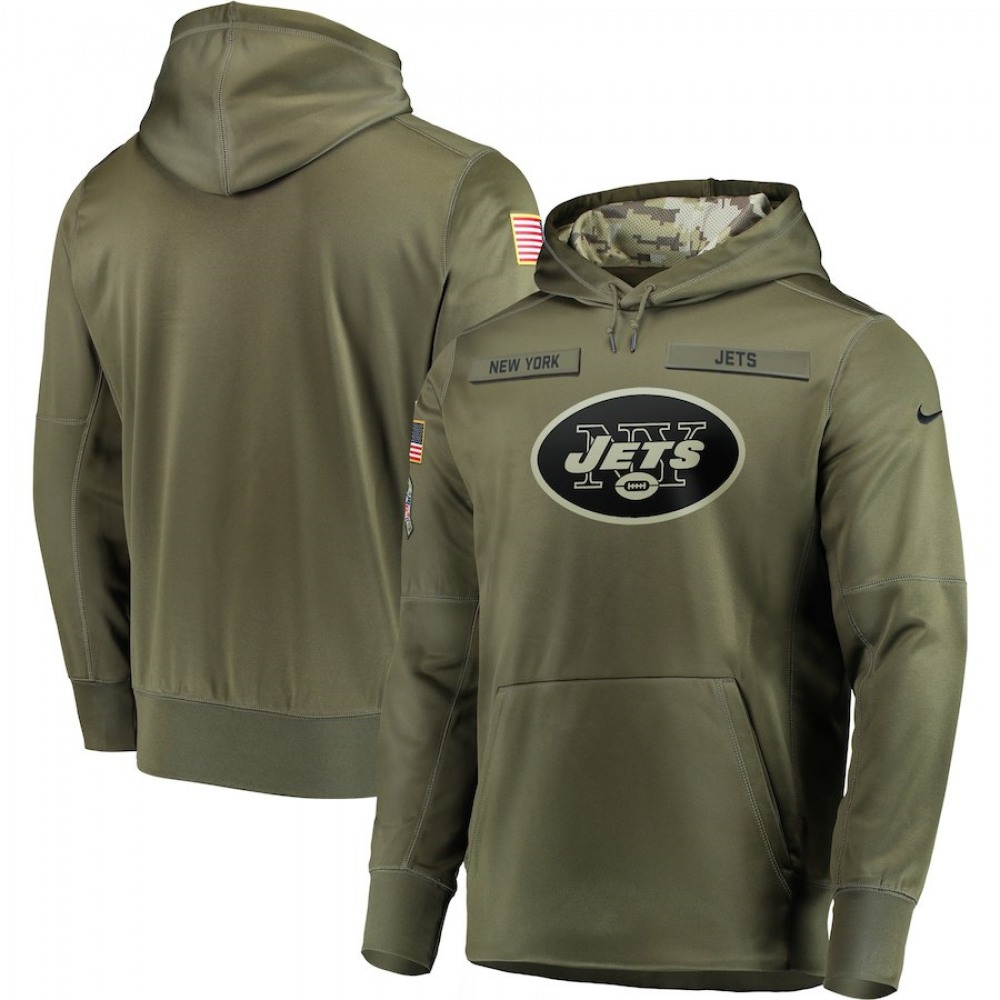 Men's New York Jets 2018 Olive Salute to Service Sideline Therma Performance Pullover Stitched NFL Hoodie 1